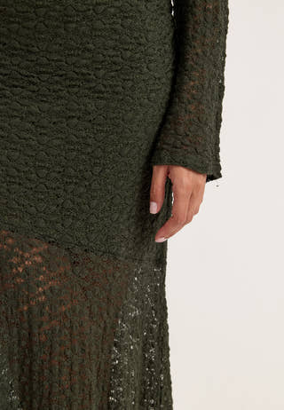 Long Sleeve Lace Maxi Dress Green