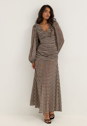 Balloon Sleeve Chiffon Maxi Dress Patterned