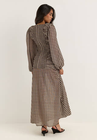 Balloon Sleeve Chiffon Maxi Dress Patterned
