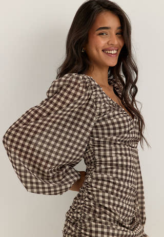 Balloon Sleeve Chiffon Maxi Dress Patterned
