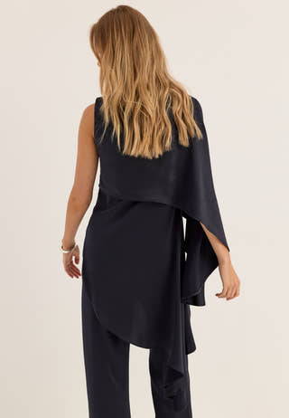 Asymmetric One Shoulder Satin Top Blue