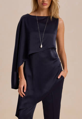 Asymmetric One Shoulder Satin Top