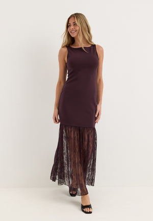 Combined Lace Maxi Dress Purple