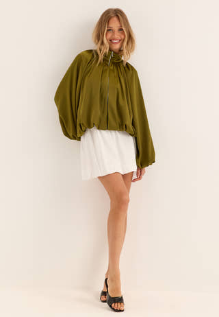 Bubble Hem Satin Jacket Green