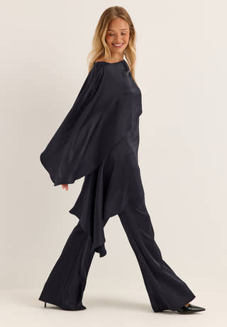 Flared Satin Trousers Blue