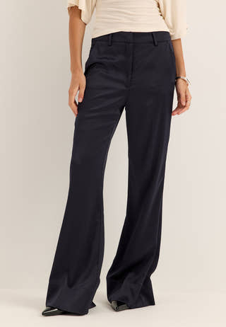 Flared Satin Trousers Blue