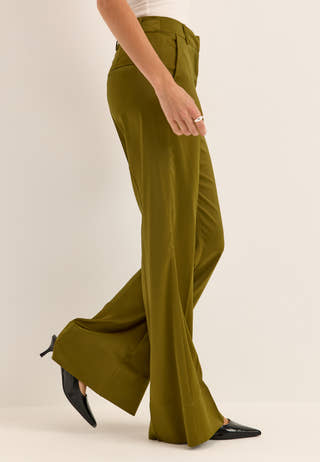 Flared Satin Trousers Green