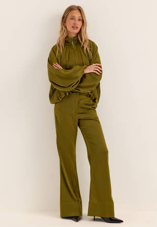 Flared Satin Trousers Green