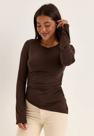 Asymmetric Long Sleeve Top Brown