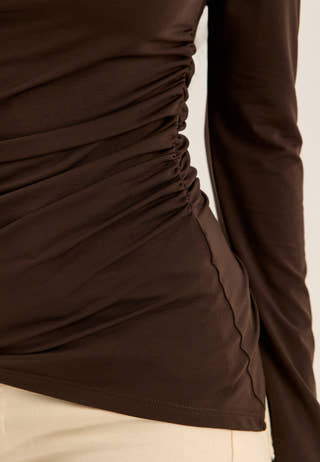 Asymmetric Long Sleeve Top Brown