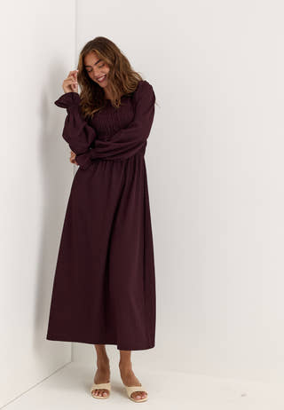 Long Sleeve Smock Dress Red