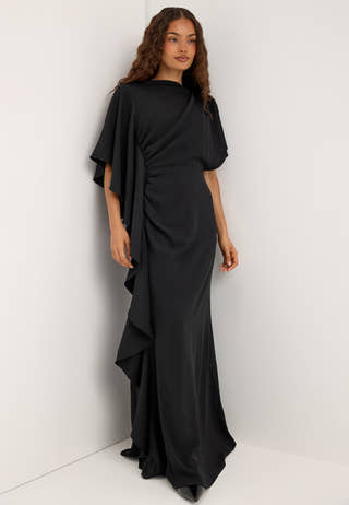 Draped Flounce Gown Black