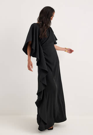 Draped Flounce Gown Black