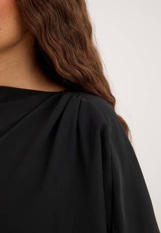 Draped Flounce Gown Black