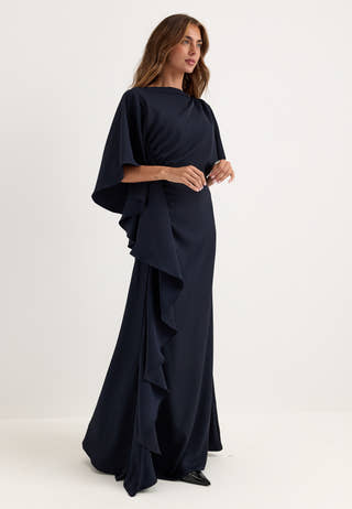 Draped Flounce Gown Blue