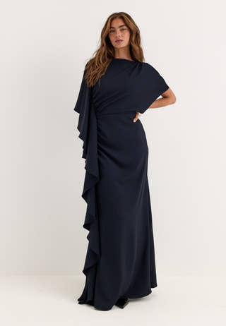 Draped Flounce Gown Blue