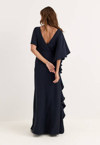 Draped Flounce Gown Blue
