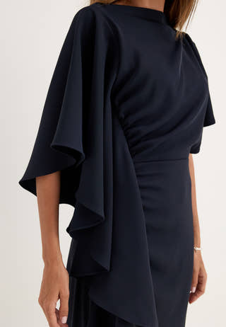 Draped Flounce Gown Blue