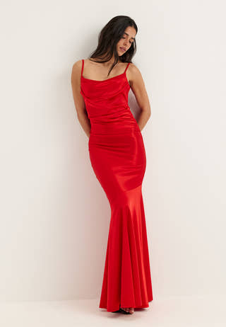 Cowl Neck Stretch Satin Gown