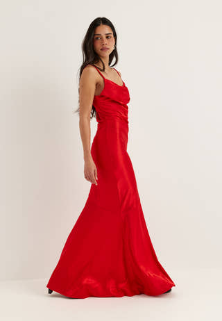 Cowl Neck Stretch Satin Gown