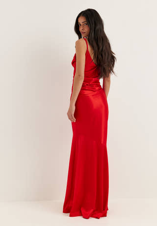 Cowl Neck Stretch Satin Gown