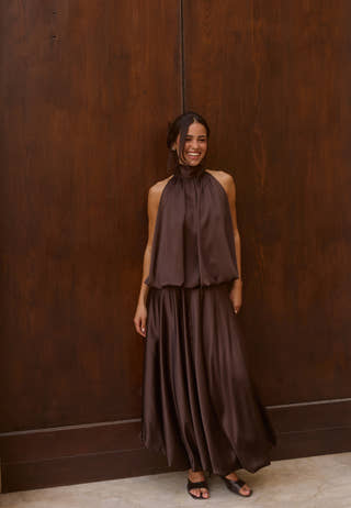 Bubble-Hem Satin Ankle Skirt