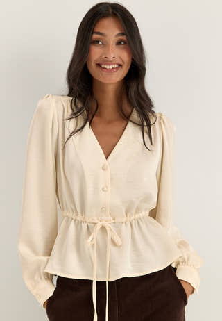 Satin Puff Sleeve Blouse White
