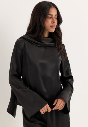 Satin Scarf Blouse Black