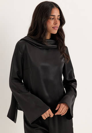 Satin Scarf Blouse Black