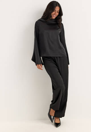 Satin Scarf Blouse Black
