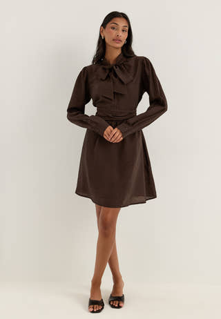 Tie Detail Dress Brown