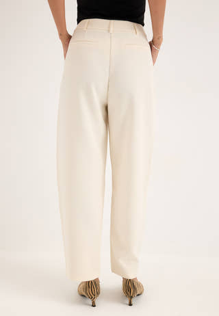 Mid Waist Barrel Trousers White
