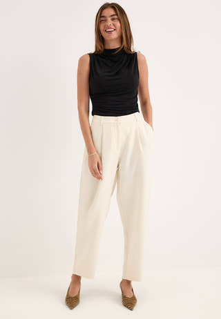 Mid Waist Barrel Trousers White
