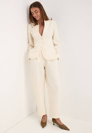 Mid Waist Barrel Trousers White