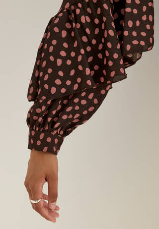 Flounce Tie Blouse Patterned