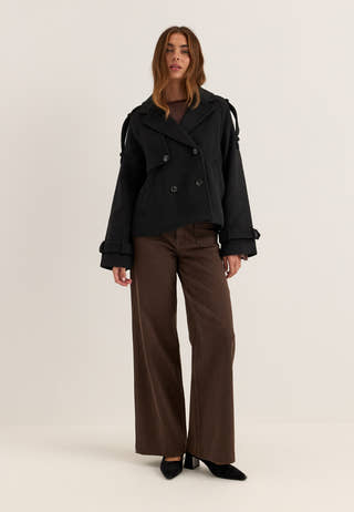 Wool Blend Short Coat Black