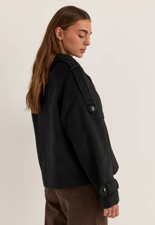 Wool Blend Short Coat Black
