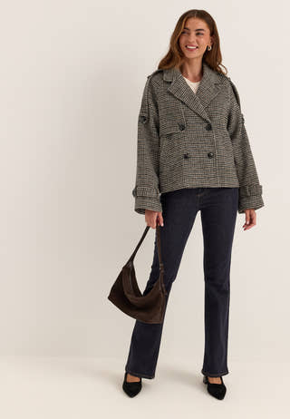 Wool Blend Short Coat Patterned