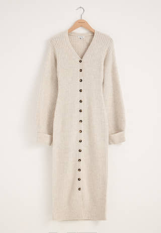 Knitted Volume Sleeve Cardigan Dress White