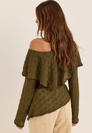 Saga Asymmetric Lace Top Green
