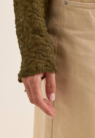 Saga Asymmetric Lace Top Green