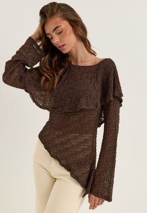 Saga Asymmetric Lace Top Brown