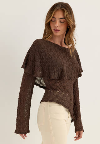 Saga Asymmetric Lace Top Brown