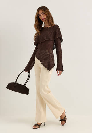 Saga Asymmetric Lace Top Brown