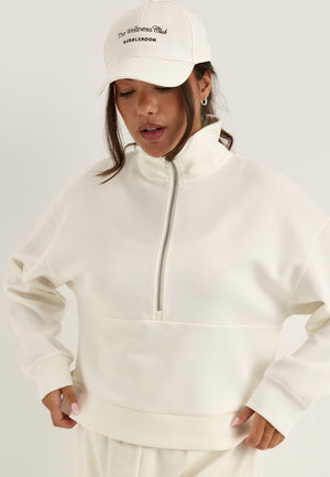 High Collar Half Zip Sweater White