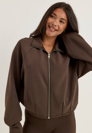 Bubble-hem Bomber Jacket Brown