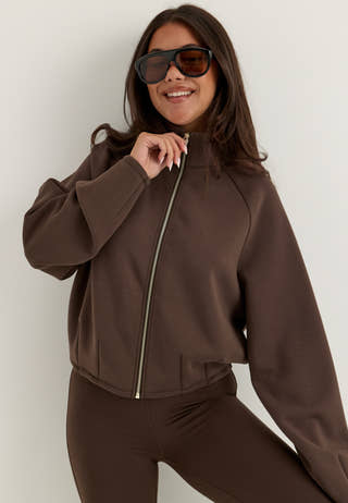 Bubble-hem Bomber Jacket Brown