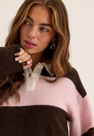 Knitted Collar Sweater Striped