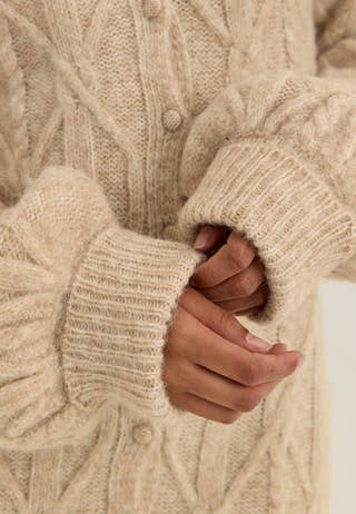 Cable Knitted Volume Sleeve Cardigan Dress Beige