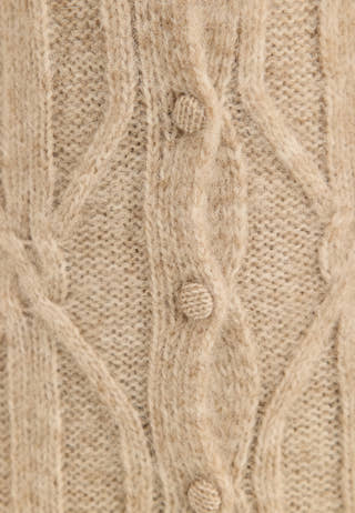 Cable Knitted Volume Sleeve Cardigan Dress Beige